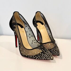Christian Louboitin Black Mesh Velvet Follies Strass Pumps